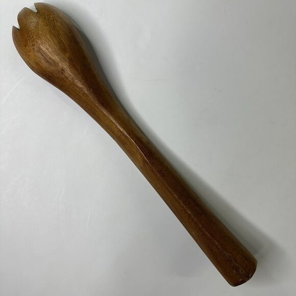 Vintage Wooden Serving Bowl Apple Shaped Fork Spoon Utensils Salad Pumpkin - Picture 7 of 16